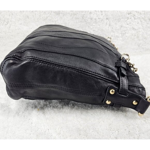 JUNIOR DRAKE Black Lambskin Leather Shoulder Bag with Gold Chain Accent Straps - Picture 9 of 15